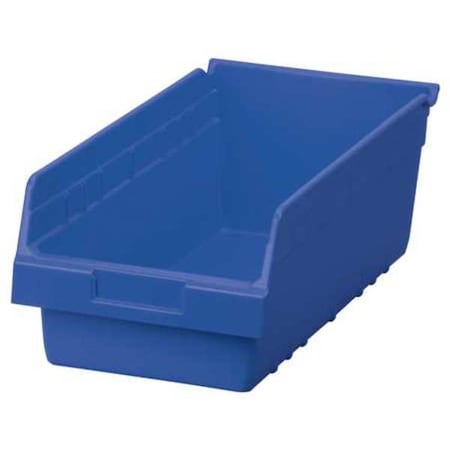 Shelf Storage Bin, Plastic, Blue, 6 in H, 8 3/8 in W, 17 7/8 in L