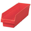 Shelf Storage Bin, Plastic, Red, 6 in H, 6 5/8 in W, 23 5/8 in L