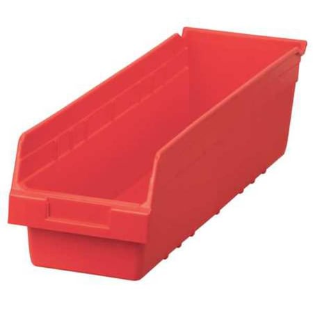 Shelf Storage Bin, Plastic, Red, 6 in H, 6 5/8 in W, 23 5/8 in L