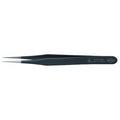 Tweezers, ESD, Straight, 4-1/4 In, SS, Black