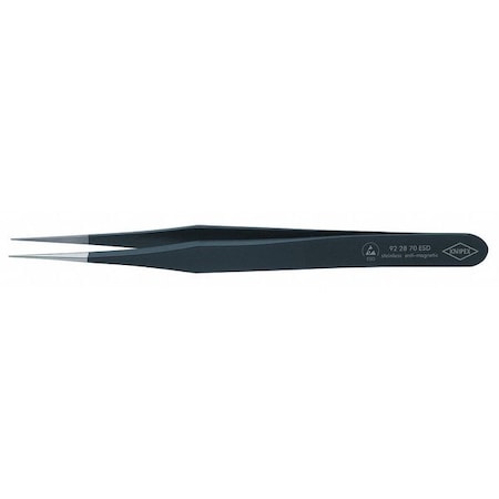 Tweezers, ESD, Straight, 4-1/4 In, SS, Black