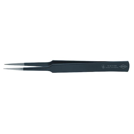 Tweezers, ESD, Straight, 5-1/4 In, SS, Black