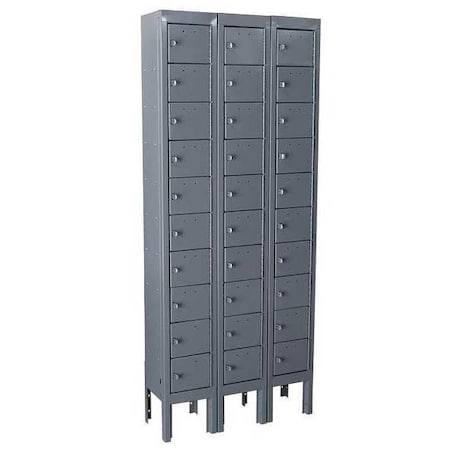 Cell Phone Locker, 27 in W, 9 in D, 66 in H, (10) Tier, (3) Wide, Gray