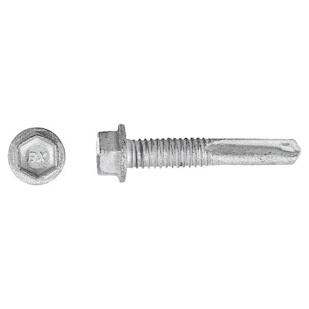Self-Drilling Screw, #12 x 1-1/4 in, Climaseal Steel Flange Hex Head External Hex Drive, 500 PK