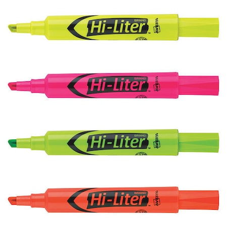 Desk-Style Highlighters, Chisel Tip, Assorted Colors, Smear Safe, Nontoxic, PK4