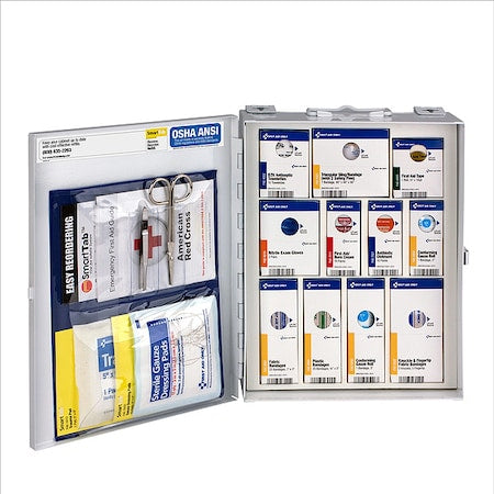 First Aid Kit, Serves 25 People, 1112 Components, ANSI Z308.1-2009, Metal Cabinet Case