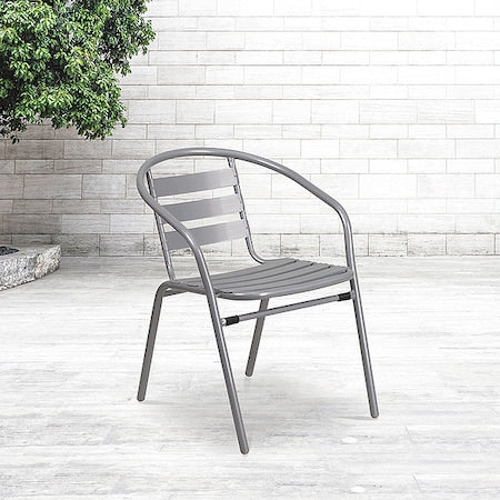 Lila Silver Metal Restaurant Stack Chair with Aluminum Slats, PK4