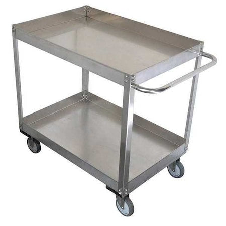 Corrosion-Resistant Utility Cart with Deep Lipped Metal Shelves, Stainless Steel, 2 Shelves