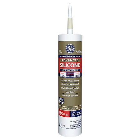 Silicone Sealant, 10.1 oz, Cartridge, Almond, Silicone Base, Advanced Silicone