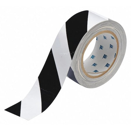 Floor Marking Tape, Polyester, Striped, Black, White, 2 in W., 8 mil Thickness