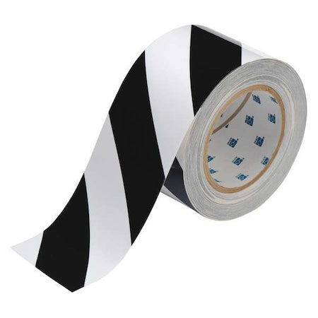 Floor Marking Tape, Polyester, Striped, Black, White, 3 in W., 8 mil Thickness