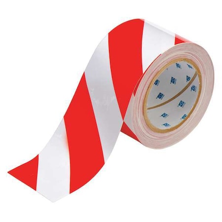 Floor Marking Tape, Polyester, Striped, Red, White, 3 in W., 8 mil Thickness