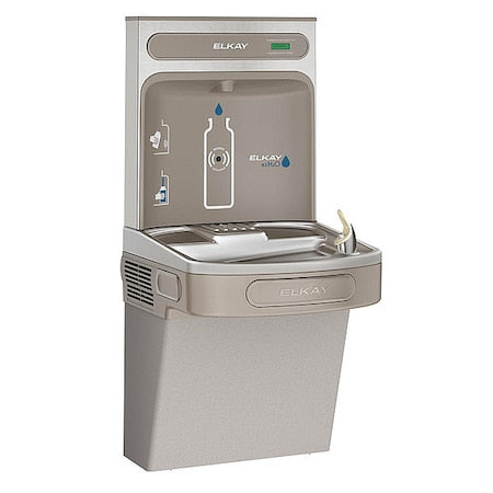 Drinking Fountain W/ Bottle Filler, On-Wall, Non-Filtered, Refrigerated, 39-1/8 in H, Gray