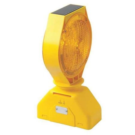 Solar Barricade Light, Amber, 7 in Lens Dia., 12" Height, Polycarbonate Lens, Solar, LED, 60 FPM