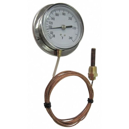 Analog Panel Mt Thermometer, 30 to 240F, Lens Material: Polycarbonate