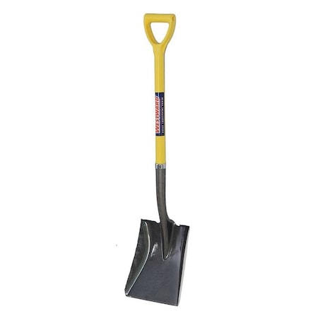Square Point Shovel, 14 ga Not Applicable Blade, Steel Blade, Standard Step, 27 in L Yellow