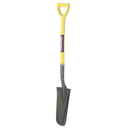 Drain Spade Shovel, 14 ga Steel Blade, Standard Step, 27 in L Yellow Fiberglass Handle