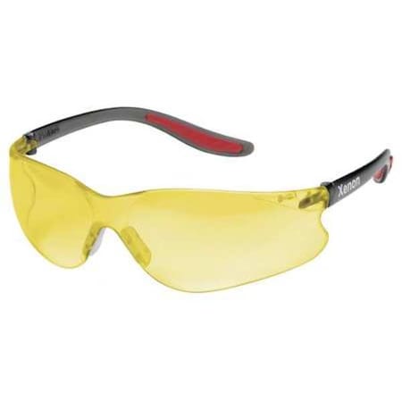 Xenon, Safety Glasses, Uncoated, Amber Lens, Black Frame, Frameless