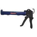 Dripless Caulk Gun, 10 oz Container Size, Plastic, 10:01, Revolving Half Barrel Frame, Black/Blue