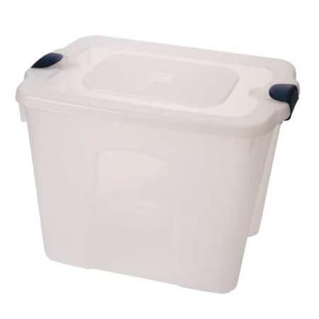 Stackable Storage Tote W/ Lid, 22 gal, 23-3/4 in L x 18 in W x 17-1/4 in H, Clear, Navy
