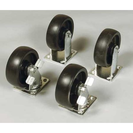Caster Set, 2" W, Steel/Rubber, Black