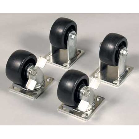 Caster Set, 2 in. W, Steel/Rubber, Black