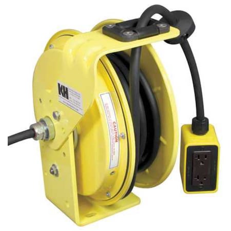 Cord Reel With Hand Lamp, Spring Retracted, NEMA 5-20R, 12 AWG, Yellow Reel Color, 25 ft Length
