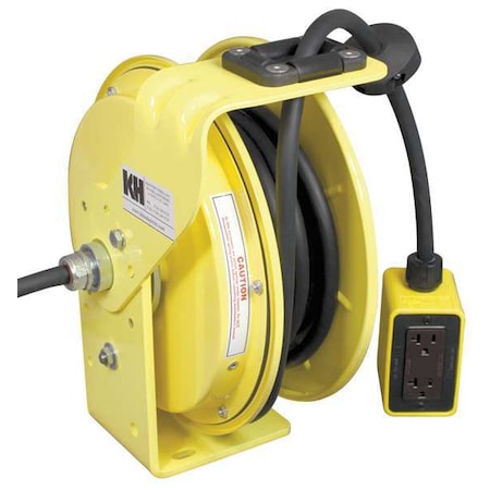 Cord Reel With Hand Lamp, Spring Retracted, NEMA 5-20R, 12 AWG, Yellow Reel Color, 50 ft Length