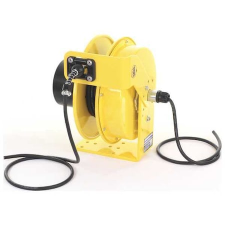 Cord Reel With Hand Lamp, Spring Retracted, Flying Lead, 14 AWG, Yellow Reel Color, 30 ft Length