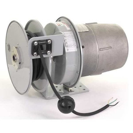 Cord Reels, Spring Retracted, Flying Lead, 14 AWG, Gray Reel Color, 20 ft Length, 0 Outlets