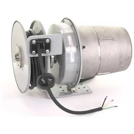 Cord Reels, Spring Retracted, Flying Lead, 12 AWG, Gray Reel Color, 30 ft Length, 0 Outlets