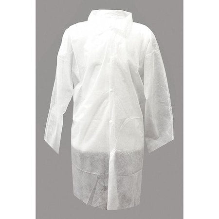 Disposable Lab Coat, Polypropylene, Snaps Closure, White, S, 30 PK