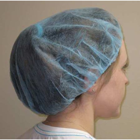 Bouffant Cap, Polypropylene, 24 in Dia., Blue, L, 1000 PK