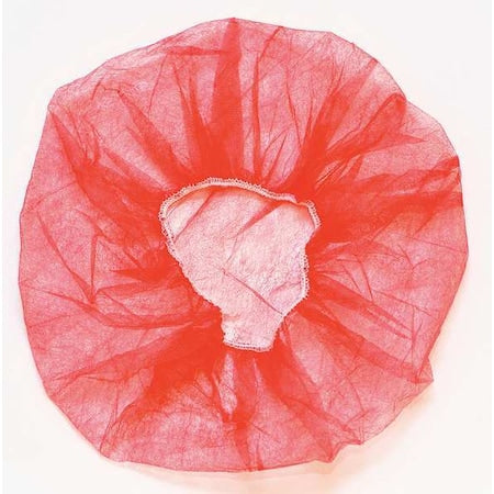 Bouffant Cap, Polypropylene, 24 in Dia., Red, L, 1000 PK