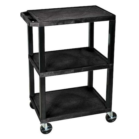 Utility Cart with Lipped Plastic Shelves, Thermoplastic Resin, 300 lb Load Capacity, 3 Shelves