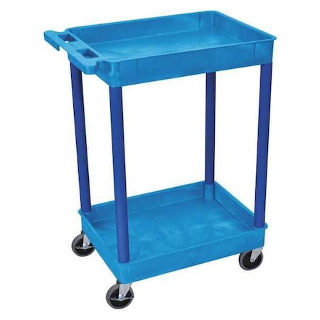 Utility Cart with Deep Lipped Plastic Shelves, 300 lb Load Capacity, 2 Shelves, 24 in L, 18 in W