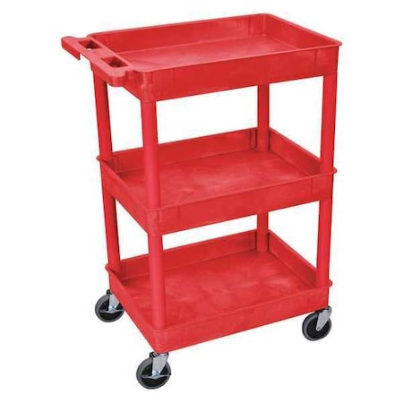 Utility Cart with Deep Lipped Plastic Shelves, 300 lb Load Capacity, 3 Shelves, 24 in L, 18 in W