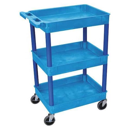 Utility Cart with Deep Lipped Plastic Shelves, 300 lb Load Capacity, 3 Shelves, 24 in L, 18 in W