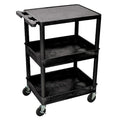 Utility Cart with Deep Lipped & Lipped Plastic Shelves, 300 lb Load Capacity, 3 Shelves, 24 in L