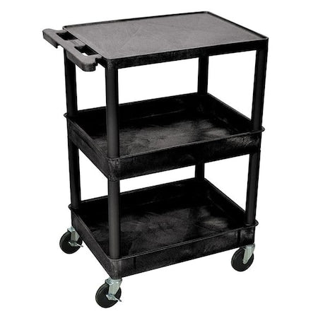 Utility Cart with Deep Lipped & Lipped Plastic Shelves, 300 lb Load Capacity, 3 Shelves, 24 in L