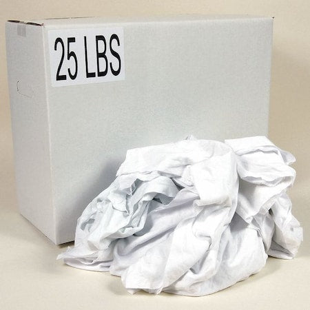 Recycled Cotton Sheeting Cloth Rags, Sizes Vary, White, 25 lbs