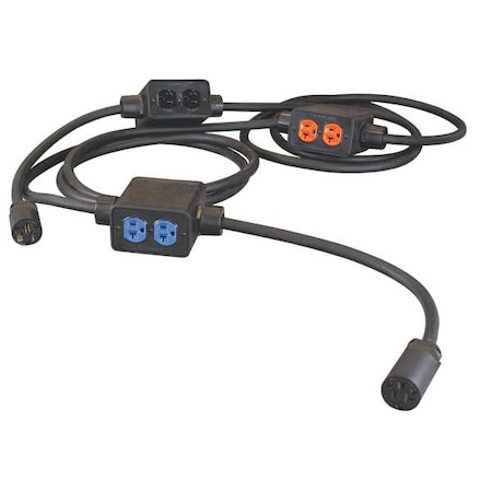 SOOW; Feed Through Stringer Extension Cord, 12 AWG, Indoor, 12/3, 6 Outlets, 5-20R, Black, Rubber