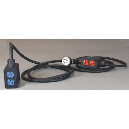 SOOW; Stringer Extension Cord, 12 AWG, Indoor, 12/4, 4 Outlets, 5-20R, Black, Rubber, L14-20P