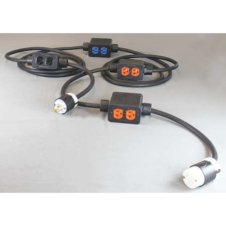 SOOW; Feed Through Stringer Extension Cord, 12 AWG, Indoor, 12/4, 8 Outlets, 5-20R, Black, Rubber