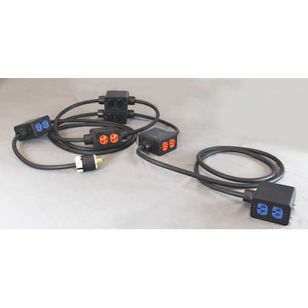 SOOW; Stringer Extension Cord, 10 AWG, Indoor, 10/5, 12 Outlets, 5-20R, Black, Rubber, L21-20P