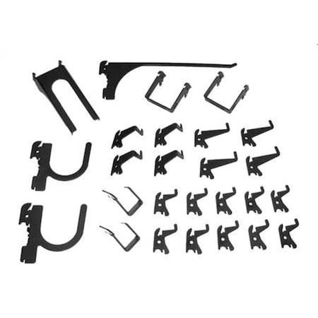 Slotted Tool Board Hook Kit,26 Piece,Blk