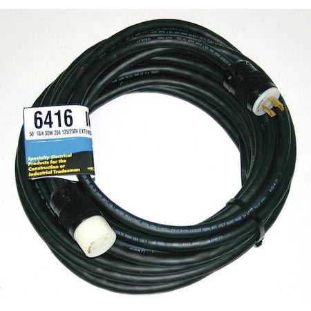 SOW Extension Cord, 10 AWG, Outdoor, 10/4, 1 Outlets, L14-20R, Black, Rubber, L14-20P, 50 ft