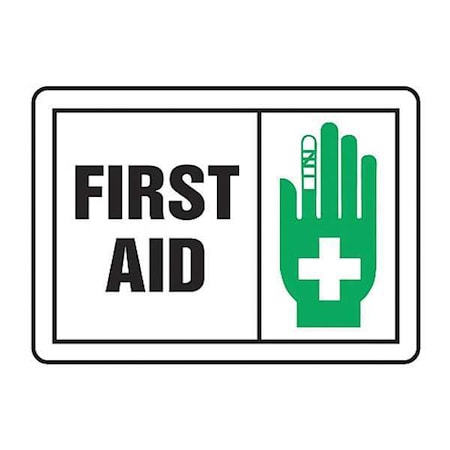 First Aid Label, 3-1/2x5 in, Adhesive Vinyl, 5/PK
