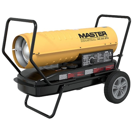 Portable Oil and Kerosene Torpedo Heater, Diesel, Kerosene, 540 cfm, 3,500 sq ft Heat Area 10 gal