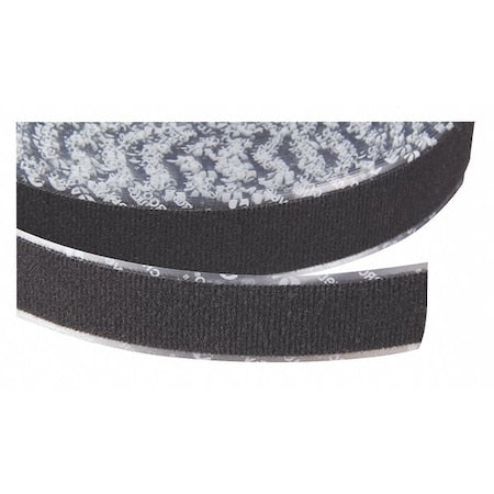 Reclosable Fastener, Rubber Adhesive, 75 ft, 2 in W, Black